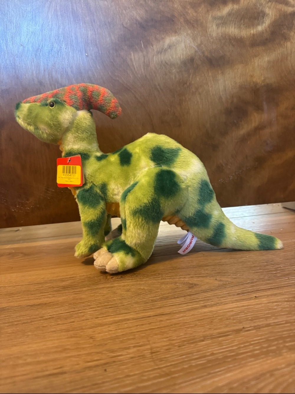 Green Parasaurolophus Plush Dinosaur Toy with Patterned Crest